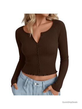 Cotton Button Up Crop Cardigan Sweater for Women Fall Winter